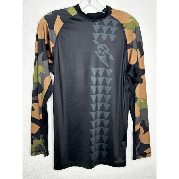 Da Hui Shirt Mens M Black Camouflage Long Sleeve Rash Guard Beach Surf Hawaii - Picture 1 of 10